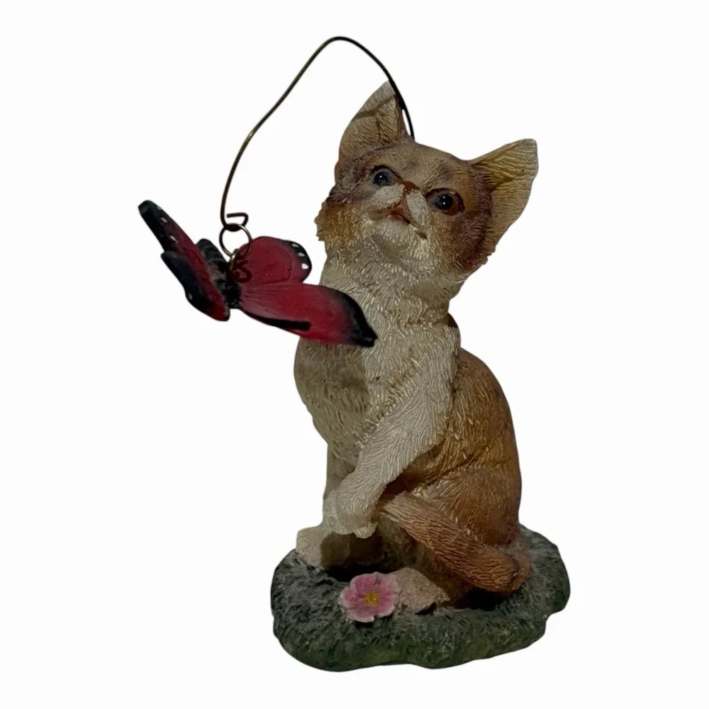 vintage cat butterfly on wire figurine Playful 5